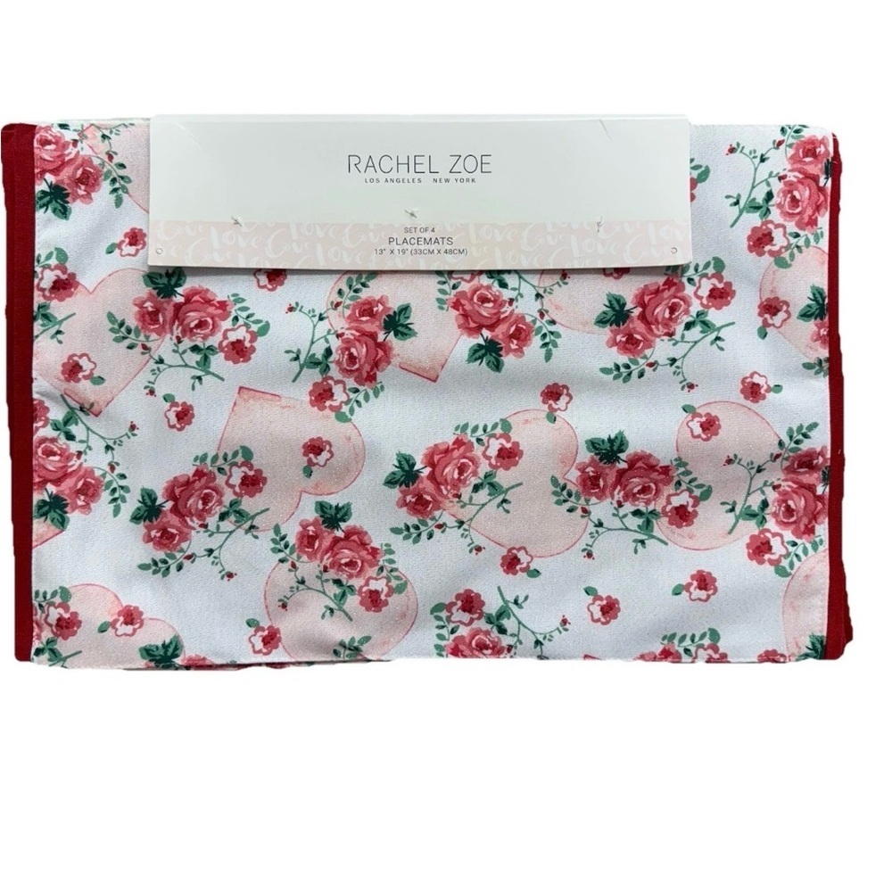NEW Rachel Zoe Red Roses & Hearts Placemats 4pc Set 13x19 Valentines Sweetest